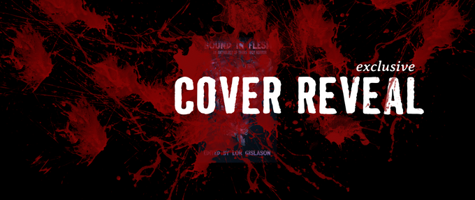 exclusive cover reveal of the "bound in flesh" cover image. image shows a hidden book covered in blood spatter with the words "exclusive cover reveal" 