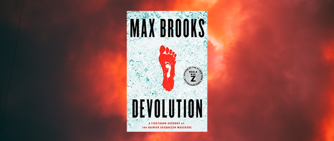 devolution by max brooks book cover on red fiery backgroung