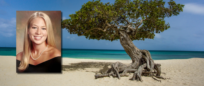 photo of a tree in aruba with a picture of natalee holloway on top