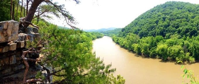 The French Broad River at Pain Rock in Hot Springs, North Carolina.