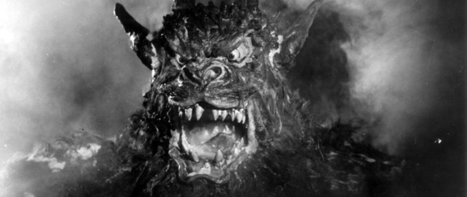 black and white photo of a demon from Night of the Demons (1957)