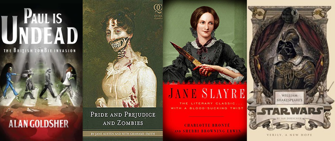 four reimagined book covers