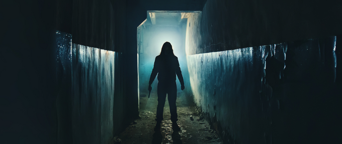 person standing in a dark alley
